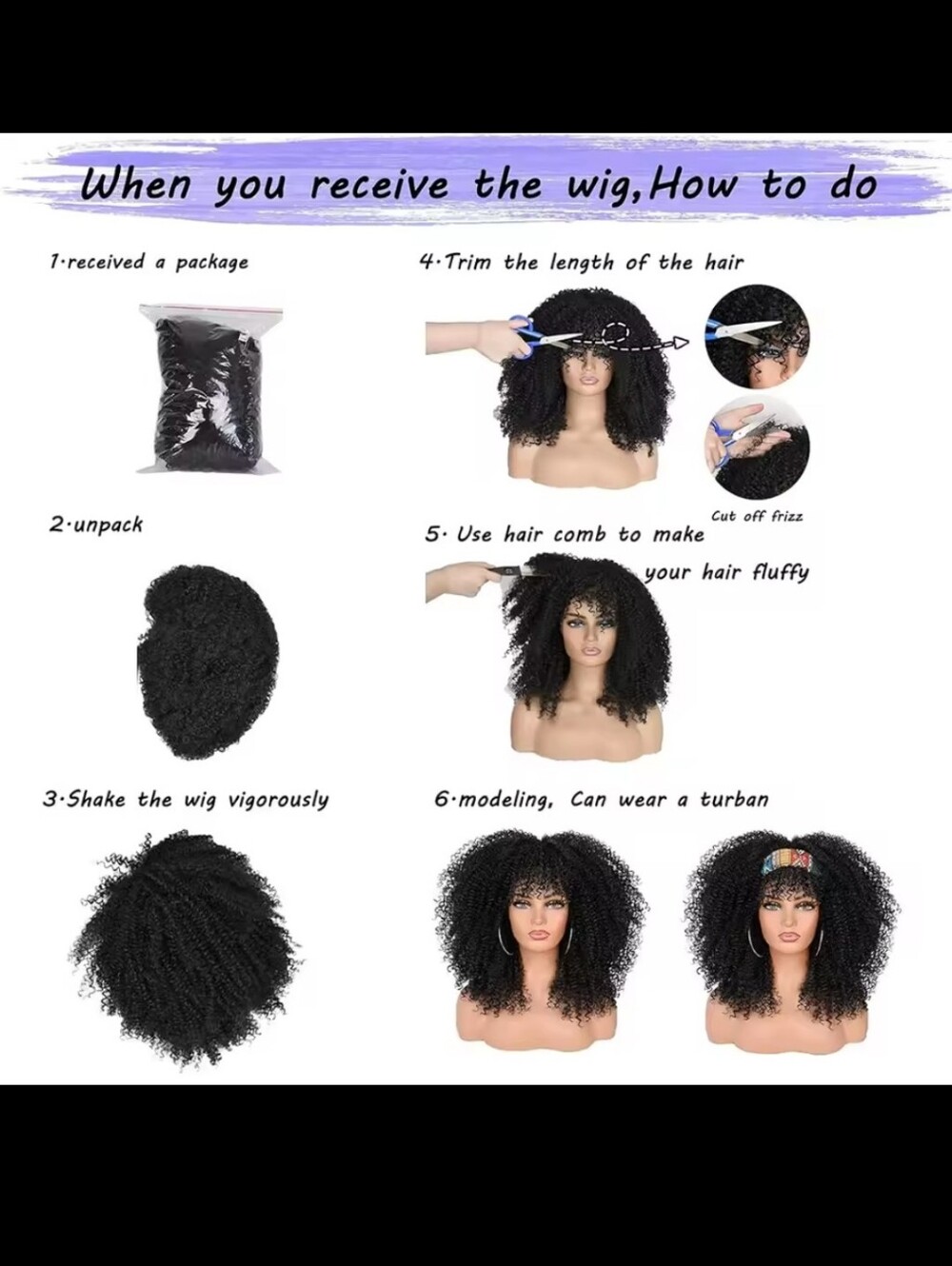 Curly Afro kinky Wig - Black - Picture 6 of 9